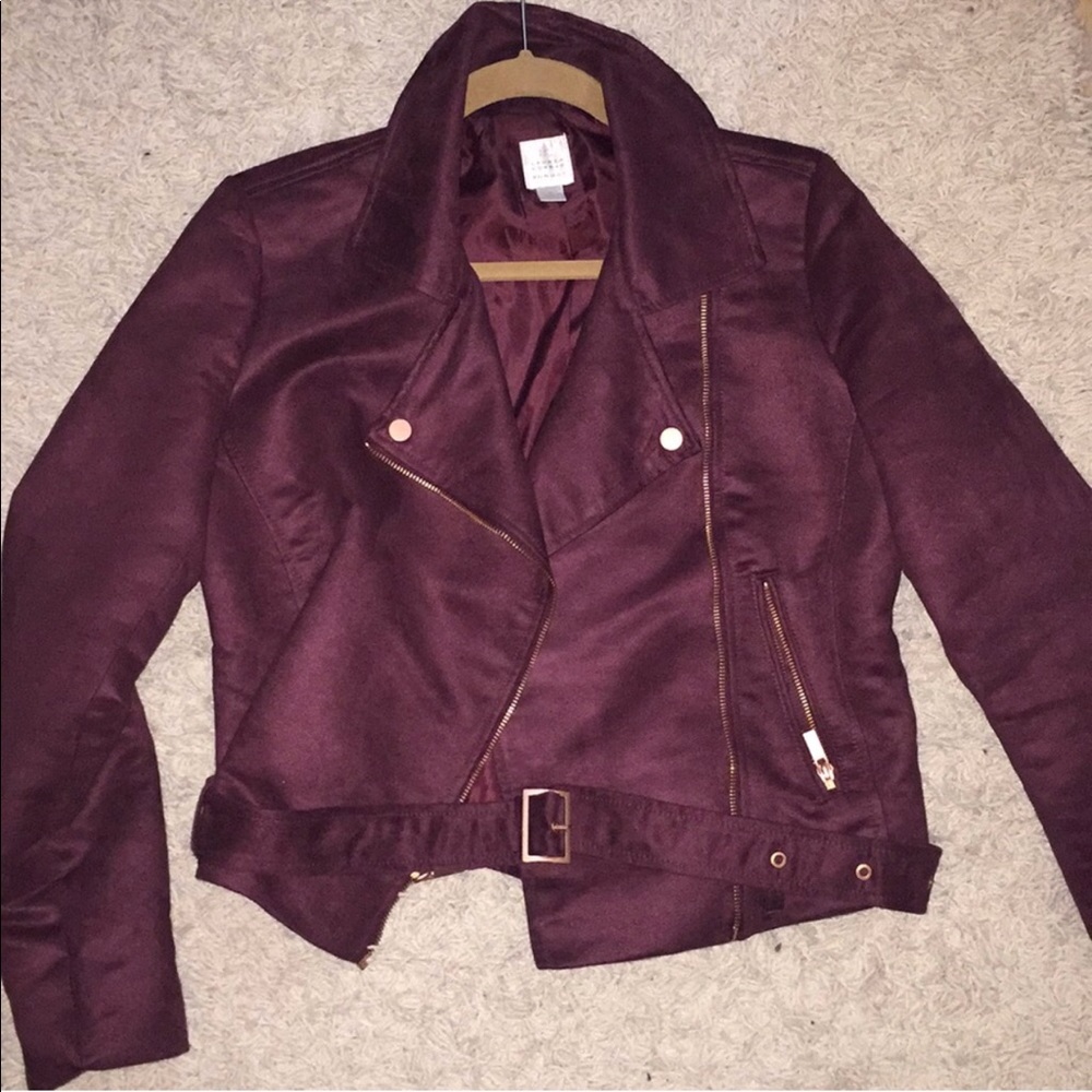 Maroon suede moto jacket